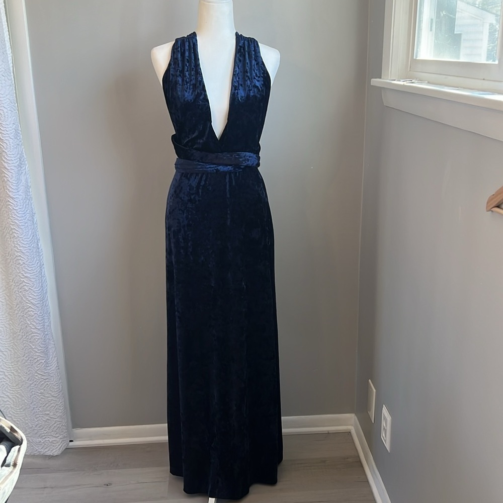 NWT Lulu’s Dreams of Sheen Navy Blue Velvet Convertible Maxi Dress SZ M - Picture 5 of 8